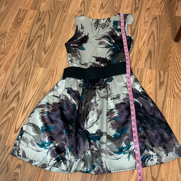 Lauren Conrad Belted Satin Print Fit n Flare Dress, 8 - Picture 7 of 10